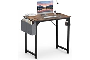 SMUG Small Computer Desk 32 Inch Office Gaming Study Writing Work Kids Student Table Modern Simple Style Wood PC Workstation with Storage Bag Headphone Hook Metal Frame for Bedroom, Home, Rustic