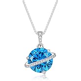 Vinoya Birthstone Necklace for Women 925 Sterling Silver Saturn Necklace Round Cut Cubic Zirconia Pendant Necklaces Jewelry for Her