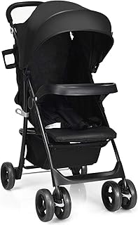 COSTWAY Kinderwagen faltbar, Sportwagen mit Liegeposition, Babywagen, Kinderbuggy, Reisebuggy, Spazierwagen mit Sonnenverdeck, Fußstütze, Getränkehalter, Buggy für Kinder von 6 bis 36 Monate (Schwarz)