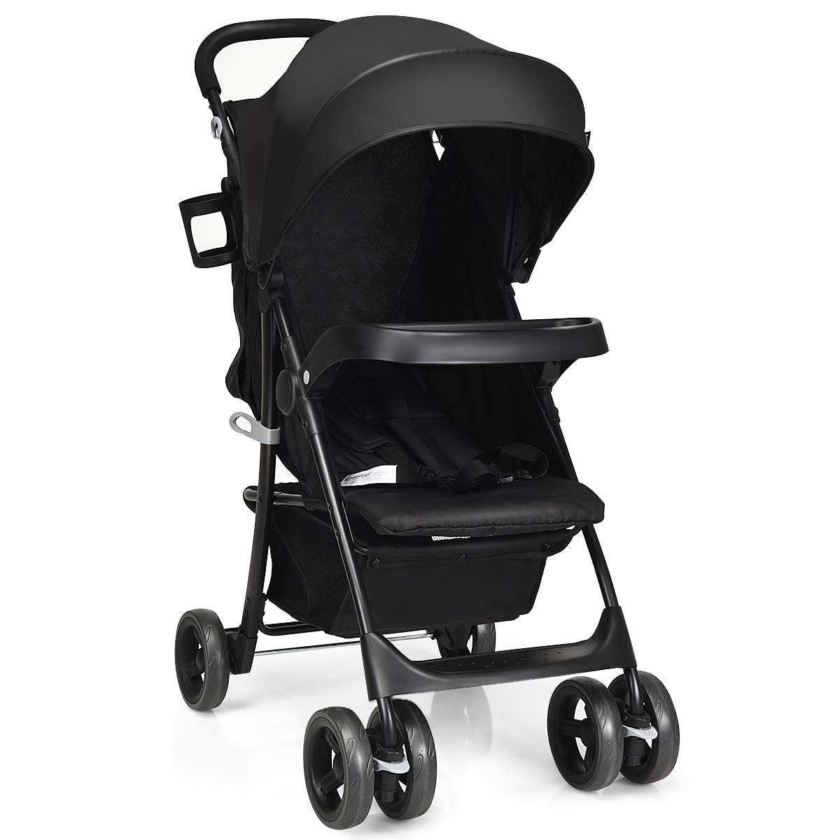 COSTWAY Kinderwagen faltbar, Sportwagen mit Liegeposition, Babywagen, Kinderbuggy, Reisebuggy, Spazierwagen mit Sonnenverdeck, Fußstütze, Getränkehalter, Buggy für Kinder von 6 bis 36 Monate (Schwarz)