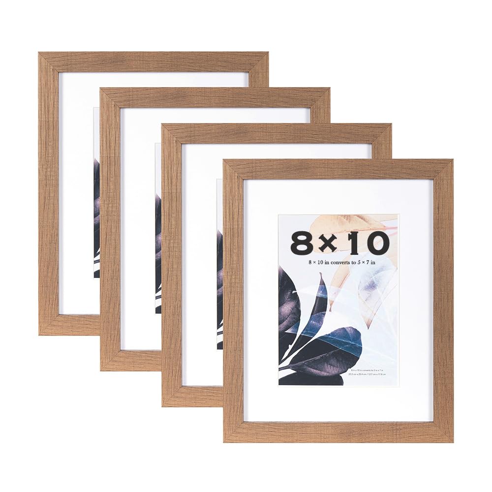Scholar Tree Brown 10x8 Photo Frames Set of 4, Wooden Picture Frames for Freestanding and Wall Mountable… — image 1