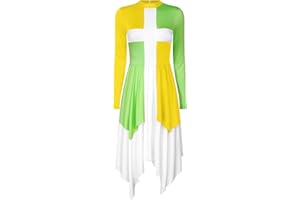 YOOJOO Women Color Block Liturgical Praise Dance Dress Church Worship Costume Lyrical Irregular Hem Dancewear