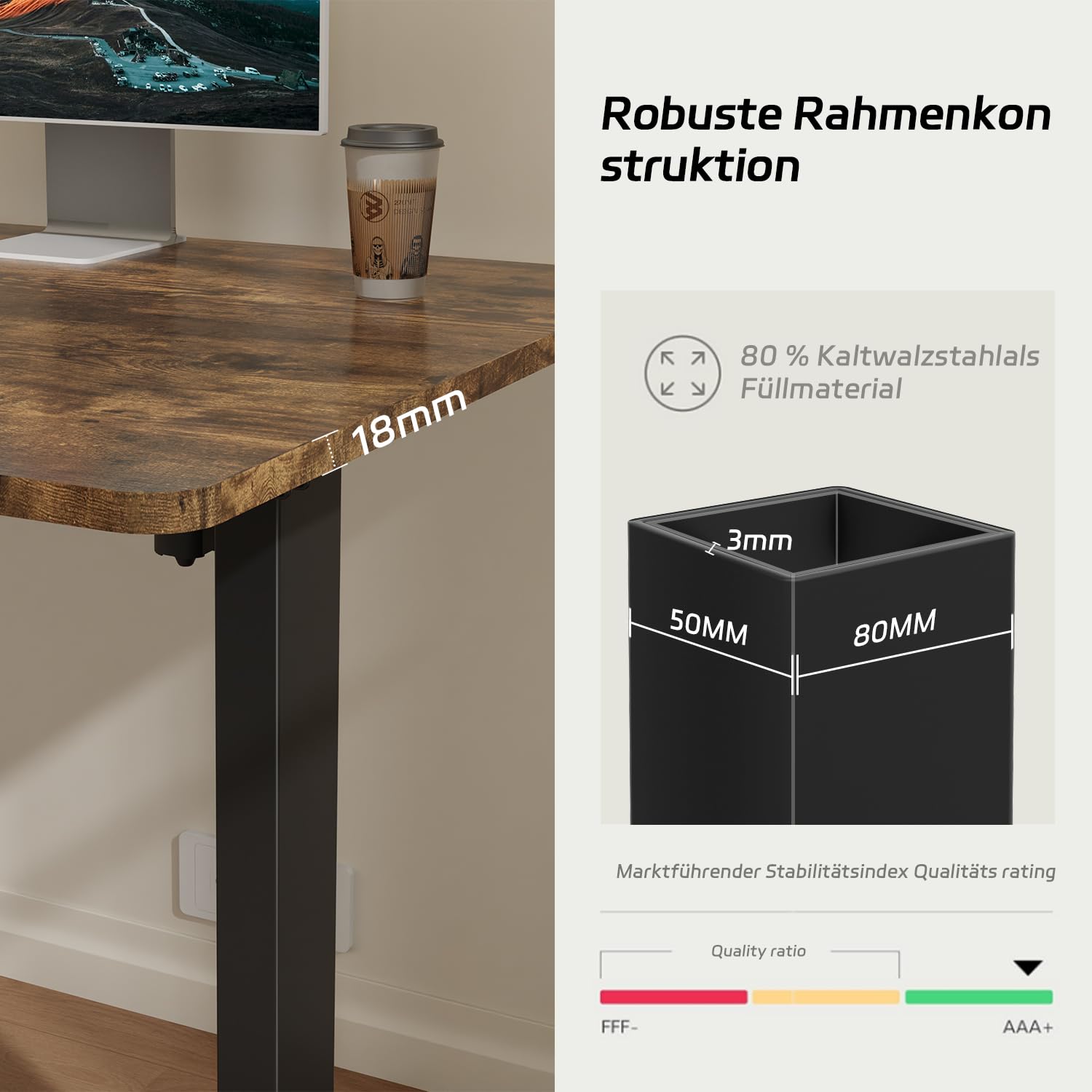 Airfish Höhenverstellbarer Schreibtisch 140x70 cm, Elektrisch Schreibtisch mit Kabelwanne, Computertisch mit USB-Buchse, Bürotisch, Stehpult mit Erinnerung an sitzende Tätigkeiten, Vintage-Braun 7