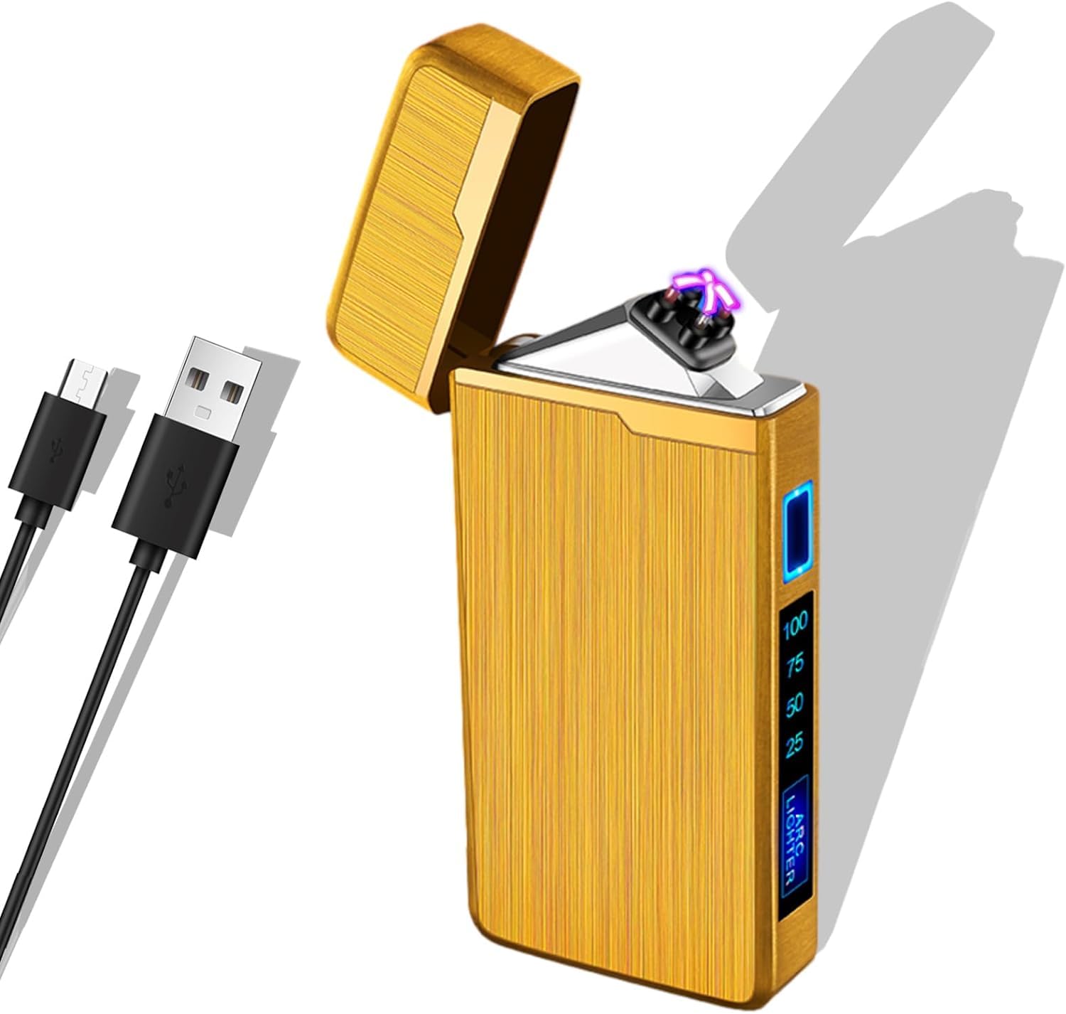 Hundopony for Dad Lighter for Men USB Rechargeable Plasma Dual Arc Lighter for Candle Camping Women Accessories (Gold)