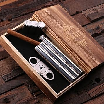 Personalisierte Edelstahl Zigarrenspitze mit Whiskeyflasche und Holzbox
