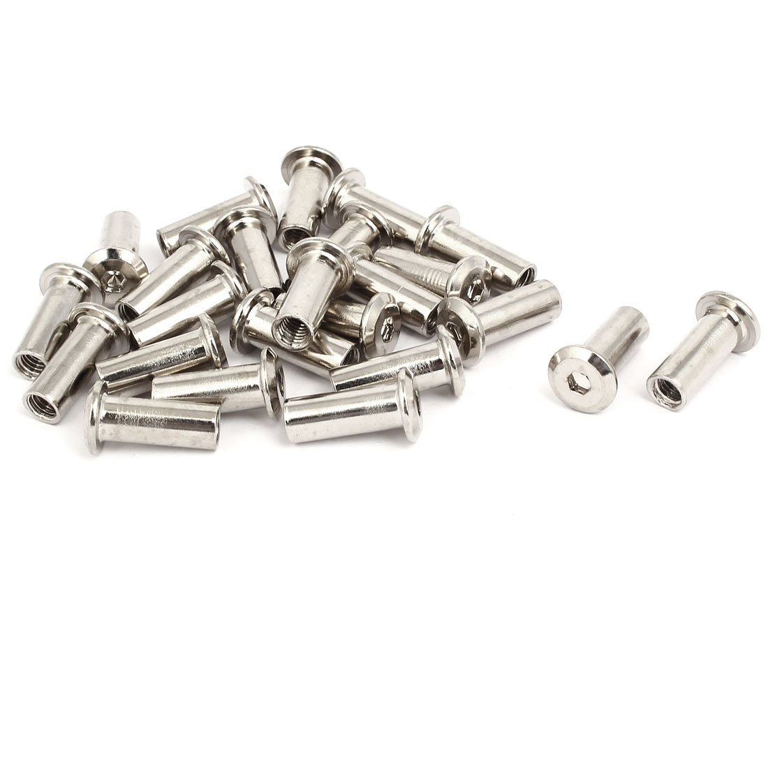 Sourcingmap M6x20mm Female Thread Hex Socket Head Barrel Nut Furniture Fittings 24pcs