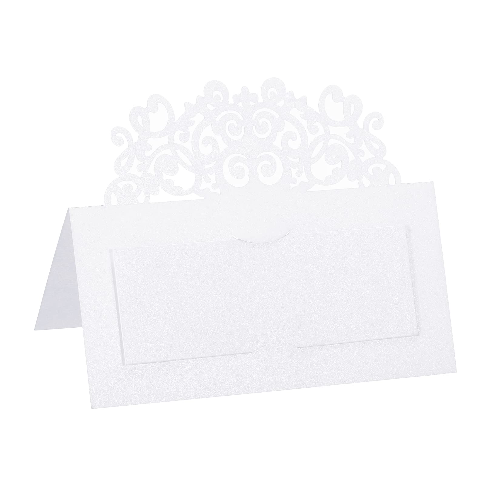 PATIKIL Table Name Place Cards,50Pcs 3.9 x 3.9inch Favor Decor Hollow Lace Cut Design Seat Blank Card for Wedding Party Seating Place Cards White