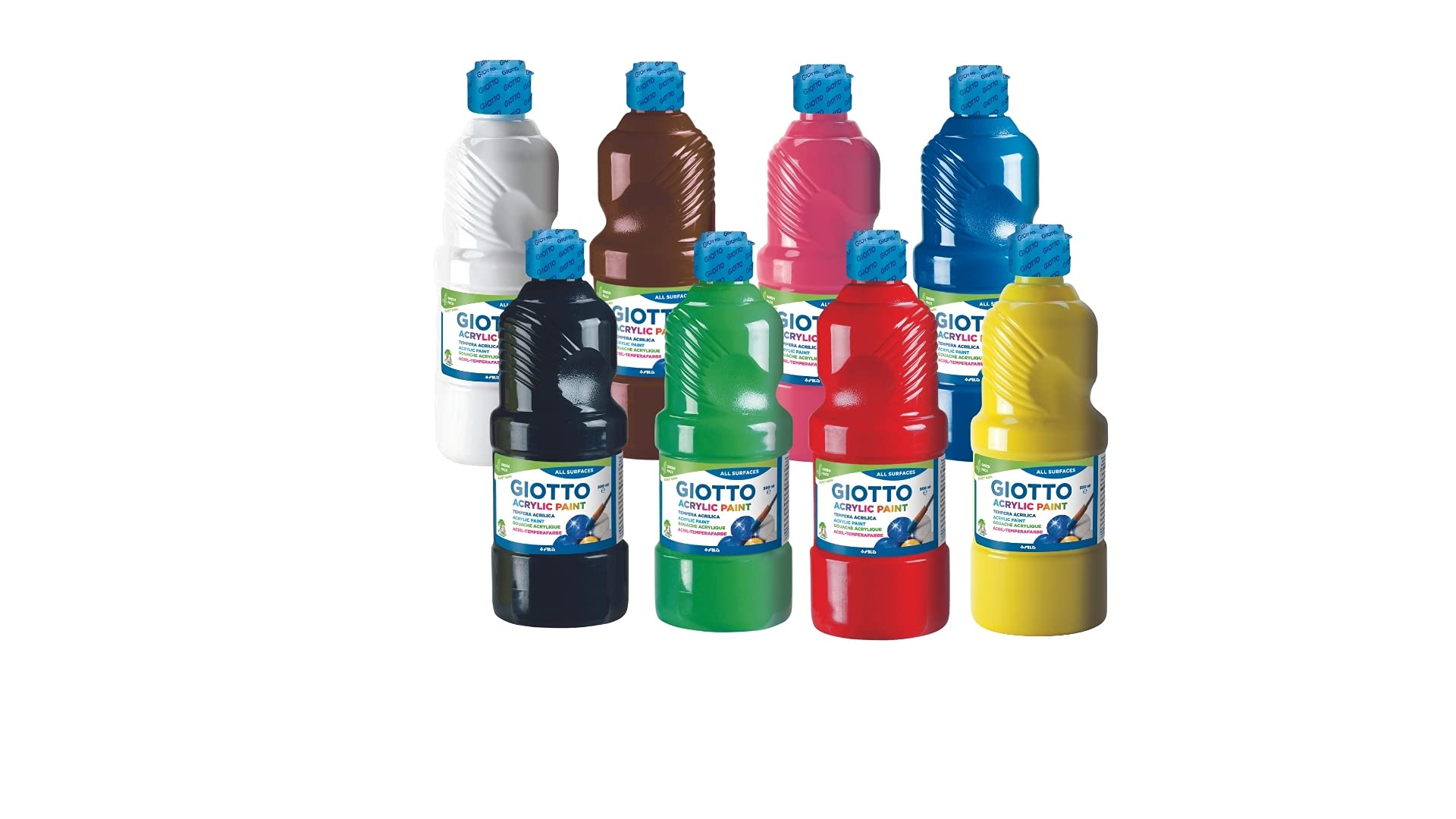 Giotto Acrylic Tempera Set 8 x 500 ml (White+Yellow+Red+Magenta+Green+Cyan+Black+Brown)