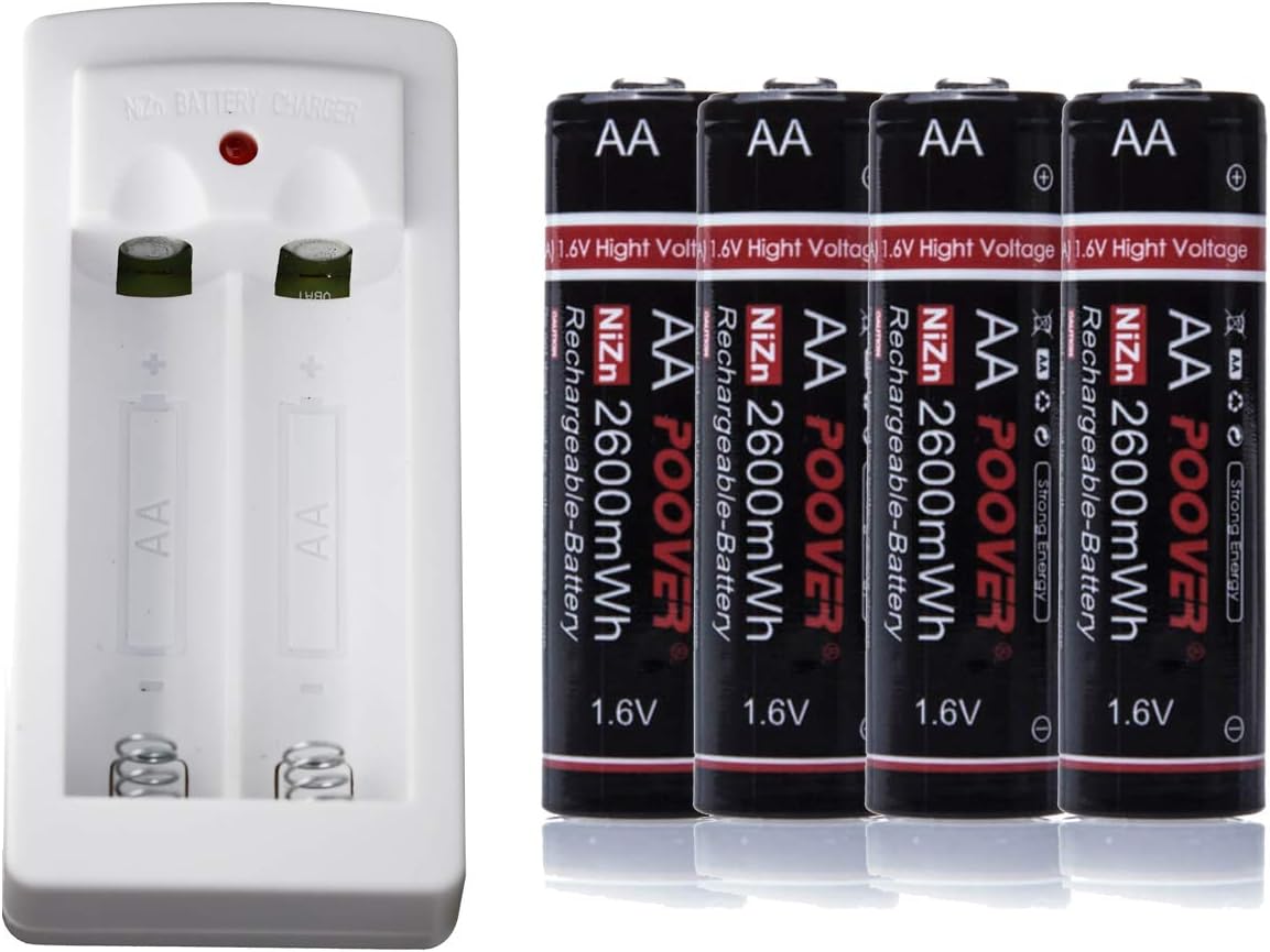 4 Pack Rechargeable AA Batteries,Poover Pre-Charged 2600mWh Ni-Zn Battery with USB aa Charger