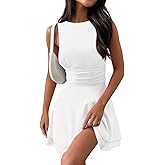 MEROKEETY Women's 2025 Summer Mini Dress Crewneck Sleeveless Ruffle Pleated Tiered Party Club Dresses