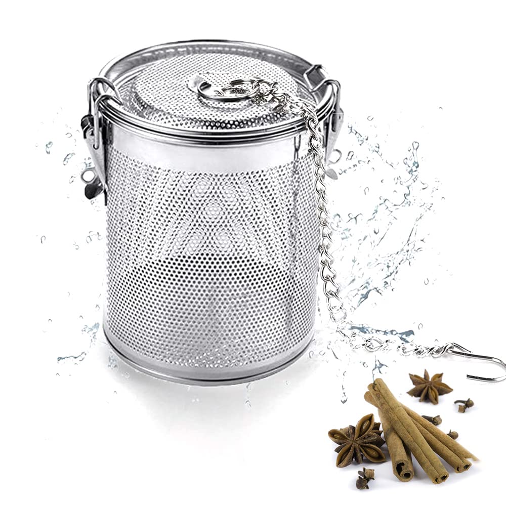 Tea Infuser Mesh, Stainless Steel Cooking Infuser, Tea Filter, Spice Seasoning Strainer, with Chain Hook for Loose Leaf Tea Seasoning Spices Herbs Coffee, Silver (10cm/3.94 Inch)