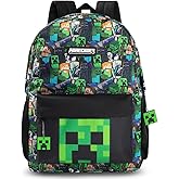 Minecraft Steve &amp; Creeper Multicolour Backpack | Graphic Print Zip-Up Bag for Back to School | Kids Carrying Books | Unisex Kids Merch