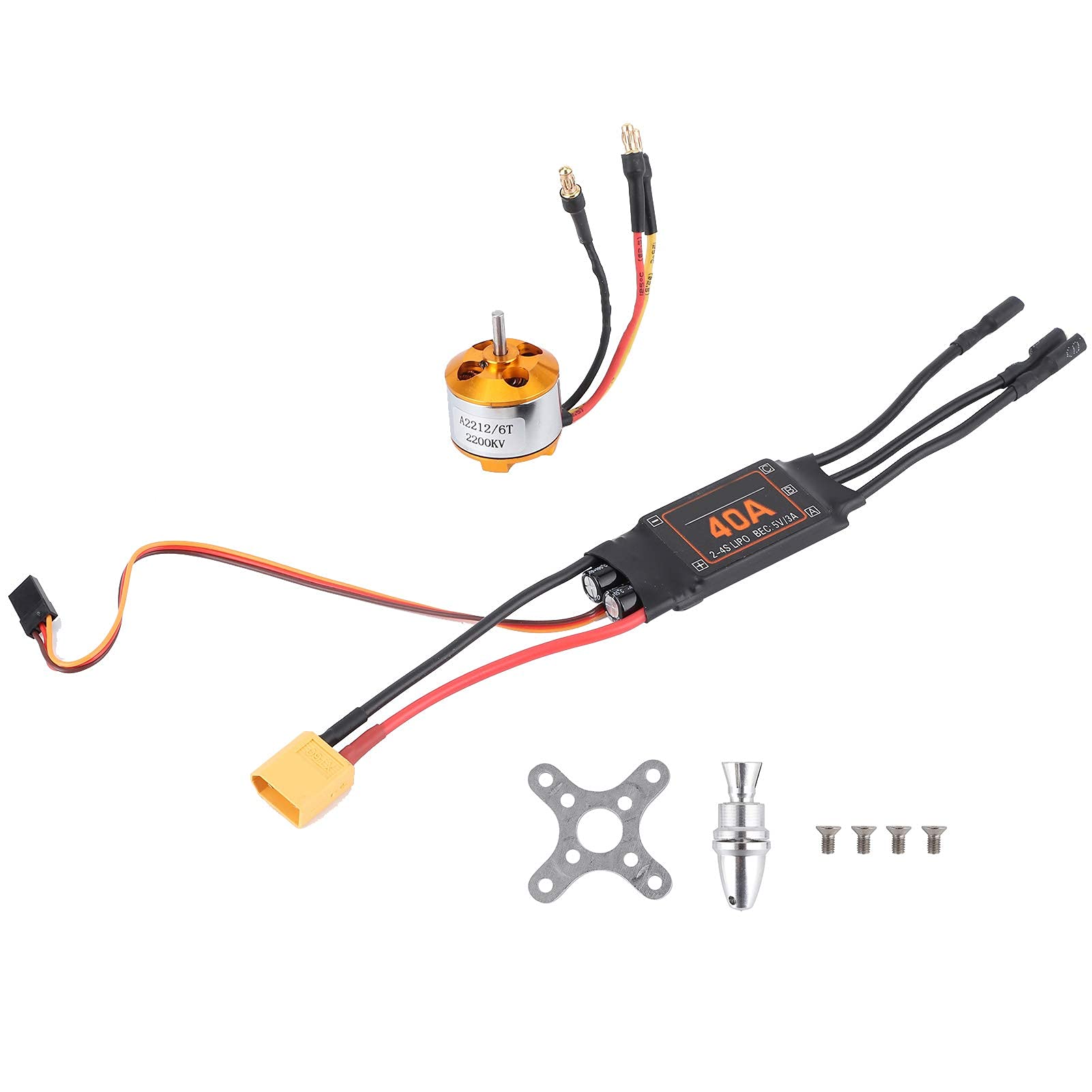 RC Motor ESC Set, Metal 2212 KV2200 Motor + 40A Brushless ESC XT60 Set Compatible with RC Drone Helicopter FPV RC Car Replacement Part Model Toys Model Airplane Accessories