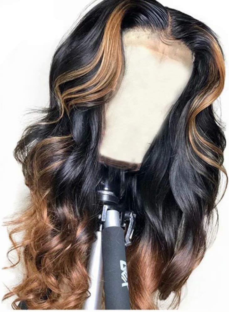 QUINLUX WIGS 150% Density Body Wave Lace Front Human Hair Wigs Ombre Color 1BT30 Glueless Brazilian Human Hair Front Lace Wig With Highlight