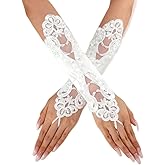 Latious Satin Wedding Gloves with Sequin Lace and Beads - Short Fingerless Gloves for Women