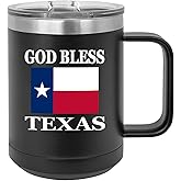 Rogue River Tactical God Bless Texas State Flag Heavy Duty Stainless Steel Black Coffee Mug Tumbler With Lid Novelty Cup Great Gift Idea For Any Texan TX