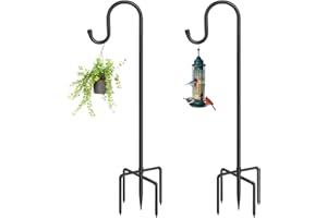 ANIDEER 60" Shephards Hook for Outdoor, Heavy Duty Bird Feeder Pole with 5 Base Prongs, Adjustable Shepherds Hook for Hanging Bird Feeder, Solar Light Lanterns, Garden Plant Hanger Stands,2 Pack