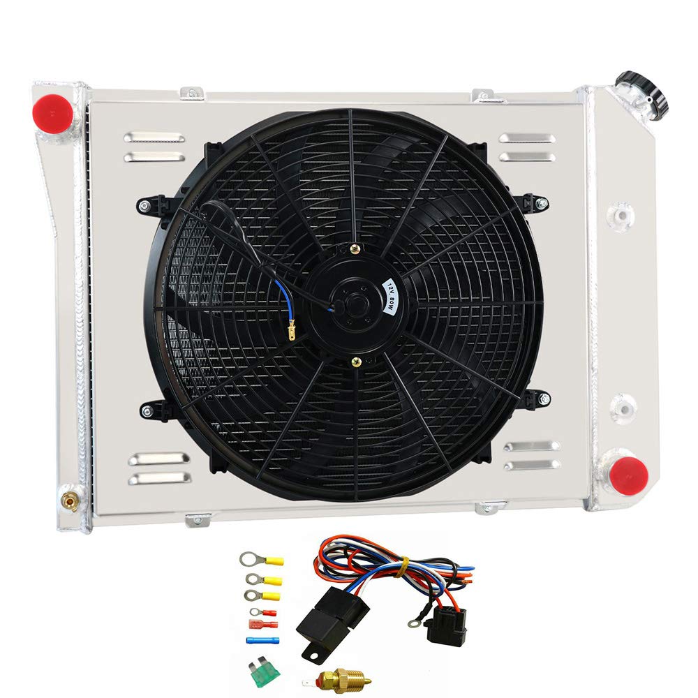 Photo 1 of ALLOYWORKS 4 Row All Aluminum Radiator+Shroud Fan+Relay For 1967-1988 Chevy Nova Chevelle / 1965-1987 Buick Regal LeSabre