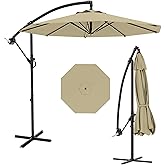Cantilever Umbrella with Cross Base, 10 ft Shade for 2-6 People, Outdoor Offset Design with Infinite Tilt and Crank Lift, Fade-Resistant Cross Base Canopy for Deck Pool Garden Backyard,Beige