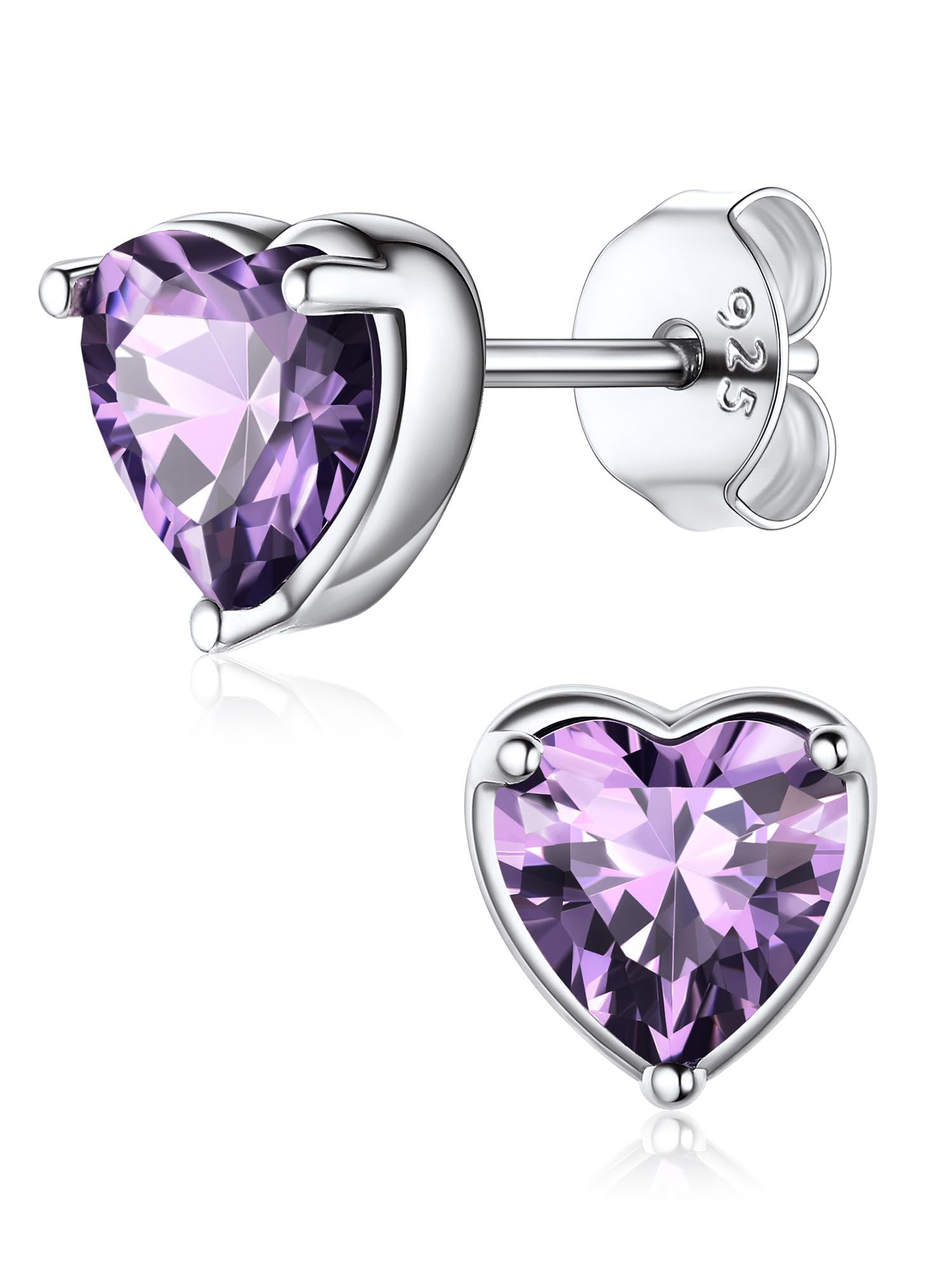 ChicSilver February Birthstone Heart Stud Earrings For Women Sterling Silver Simulated Amethyst Gemstone Jewelry — image 1