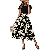 Dokotoo Women's Summer 2025 Maxi Dress Ruffle Short Sleeve Casual Floral Print Long Flowy Dresses