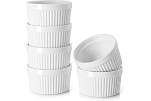 DOWAN 8 oz Ramekins for Creme Brulee Porcelain Ramekins Oven Safe, Classic Style Ramekins for Baking Souffle Ramekins Bowls, Set of 6, White