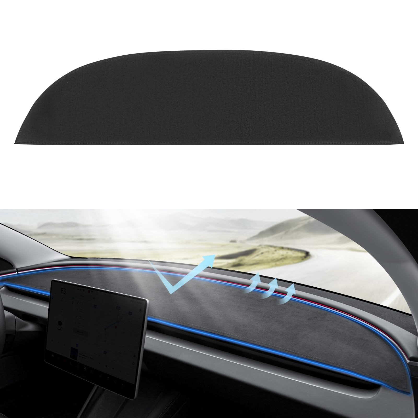 Photo 1 of KUNIST for Tesla Model 3 2025 Dashboard Cover,[Anti-Glare and Dustproof] Suede Dashboard Pad Dash Mat Compatible with New Tesla Model 3 Highland 2024-2025