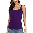 V FOR CITY Women's Cotton Tank Top with Shelf Bra Adjustable Wider Strap Camisole Basic Cami Tanks