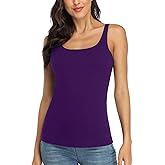 V FOR CITY Women's Cotton Tank Top with Shelf Bra Adjustable Wider Strap Camisole Basic Cami Tanks