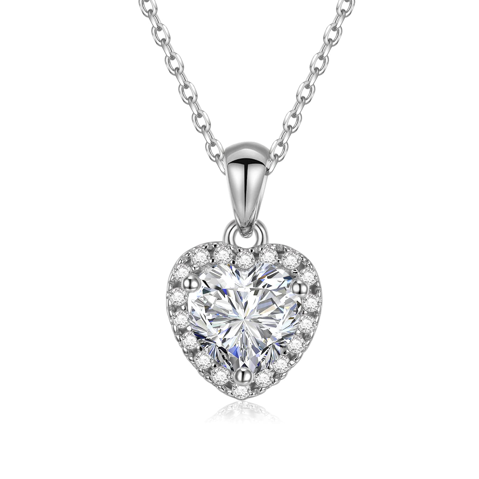 Atlylk 1CT Moissanite Pendant Necklaces Sterling Silver Heart Necklaces for Women with 2'' Extender