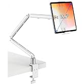 iPad Holder For Desk, Adjustable Tablet Arm iPad Desk Mount with C-Clamp | White 30" Foldable Long Arm &amp; 360&deg; Rotation, Fits 4.7-15.6" iPad Pro/Air/Mini, Phones &amp; 15.6" Portable Monitors for Desk/Bed
