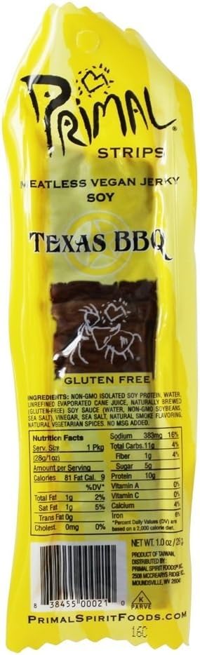 Primal Strips - Meatless Vegan Jerky Soy Texas BBQ Flavor - 1 oz.