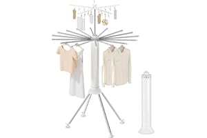 HOMIER 4-Legged Clothes Drying Rack Foldable, Double Dryer Rack with 20 Clips, Outdoor Laundry Drying Rack with 4 Pulleys, Collapsible Drying Rack Clothing, Aluminum Hanging Dry Rack for Clothes,Socks,Towel