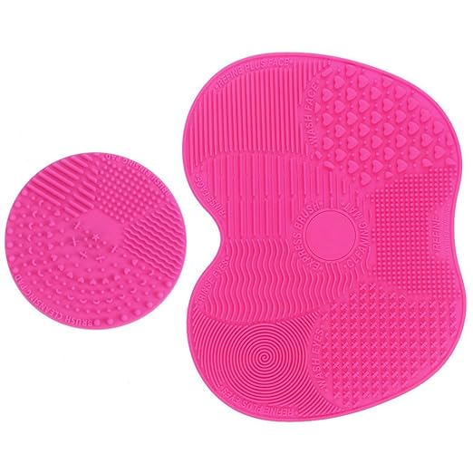 Makeup Brush Cleaning Mat, ESARORA Makeup Brush Cleaner Pad Set of 2 Cosmetic Brush Cleaning Mat Portable Washing Tool Scrubber Suction Cup (Pink)