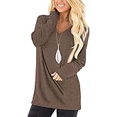 Jescakoo Tunic Tops to Wear with Leggings Long Sleeve V Neck T Shirts Casual Loose Fit