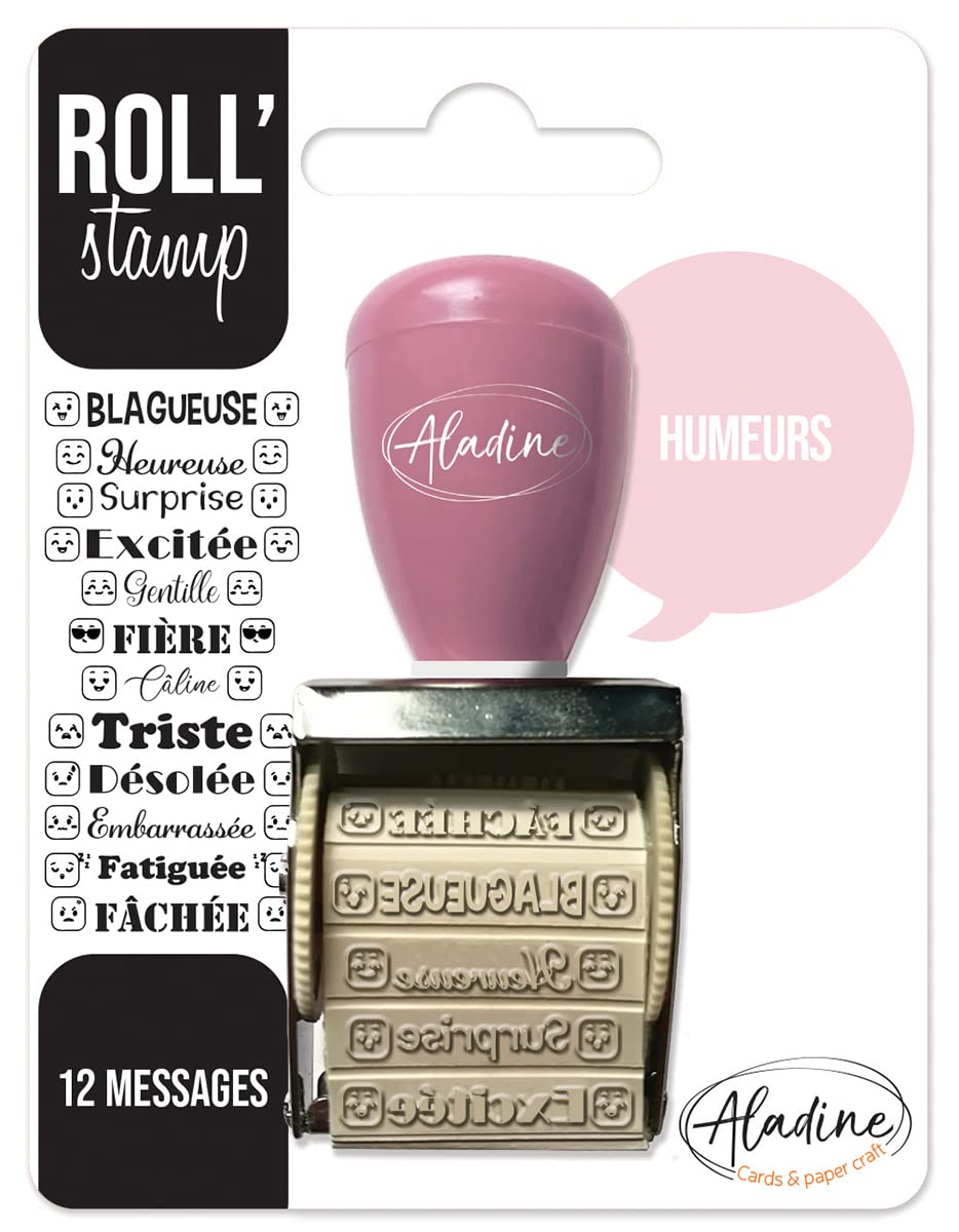 Aladine - Roll' Stamp Mood – Wheel Stamp – 12 Messages to Stamp Everywhere – Ideal for Bullet Journal, Scrapbooking 02160 Black