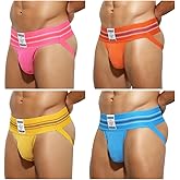 Arjen Kroos Men's Jock Strap 4 Pack High Elastic Jockstrap Underwear Breathable Athletic Supporter with Wide Waistband