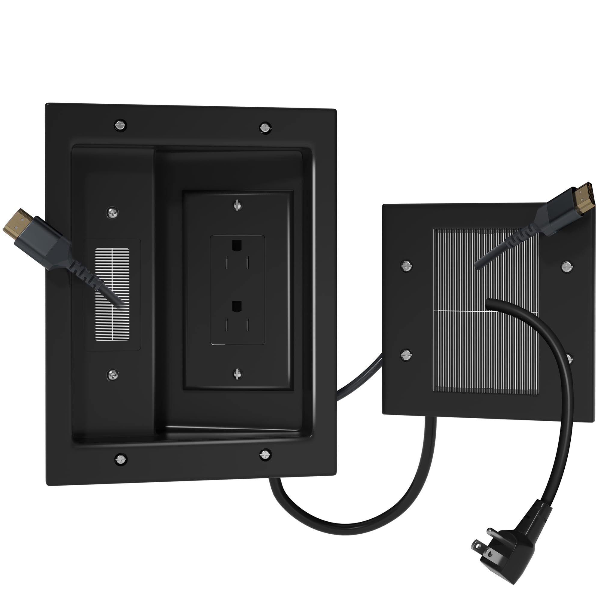 Photo 1 of FORGING MOUNT in-Wall Cable Management Kit with Recessed Power Outlet Box,Cord Hider for Wall Mounted TV,Brush Plate,9.3ft Cord,–Easy,Safe Management for Organized TV and Home Theater Setups-Black
