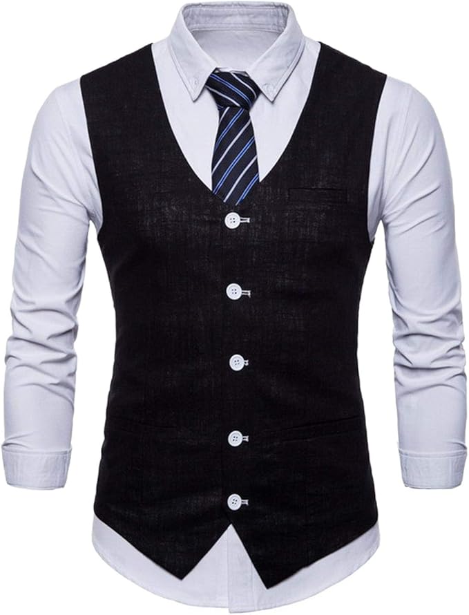Herren Anzugweste formell Top männlich Business Anzug Weste Männer Made Vest Gr. L, Schwarz