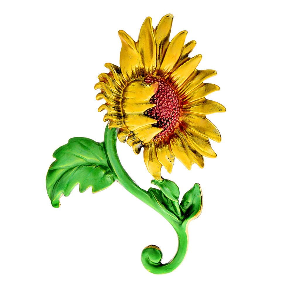 Enamel Big Sunflower Brooch For Women New Beauty Flower Party Office Brooch Pin Jewelry for Women Ladies Girls Decoration Corsage Lapel Scarf Clothing Accessories New Year Gifts