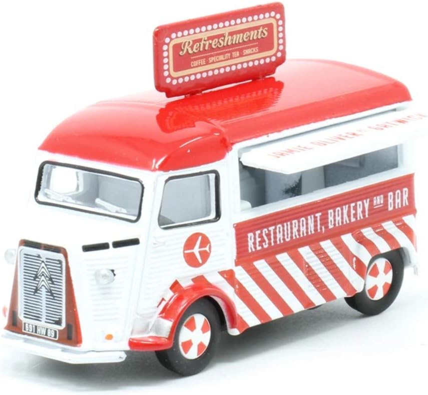 Oxford Diecast 1:76 Citroen H Catering Van Jamie Oliver at Gatwick Collectable model 76CIT002, Frothy Pink, Pale Blue, White