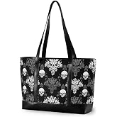 Gothic Skull Laptop Tote Bag,Fits 15.6 Inch Laptop,Womens Lightweight Canvas Leather Tote Bag Shoulder Bag