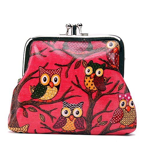 Miss Lulu Designer Oil Cloth Clasp Coin Purse Owl Plum - Main Image