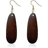 T-ztoss Simple Natural Wooden Teardrop Earrings Vintage Bohemian Geometric Lightweight Drop Dangle Wood Earrings for Women Girls