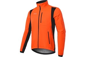 BERGRISAR Winter Cycling Jacket for Men with 6 Pockets Windproof Thermal Softshell Bike Jacket Running Windbreaker