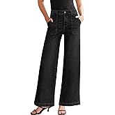 Sidefeel Womens Wide Leg Jeans High Waisted Stretchy Straight Leg Baggy Denim Pants with Pockets