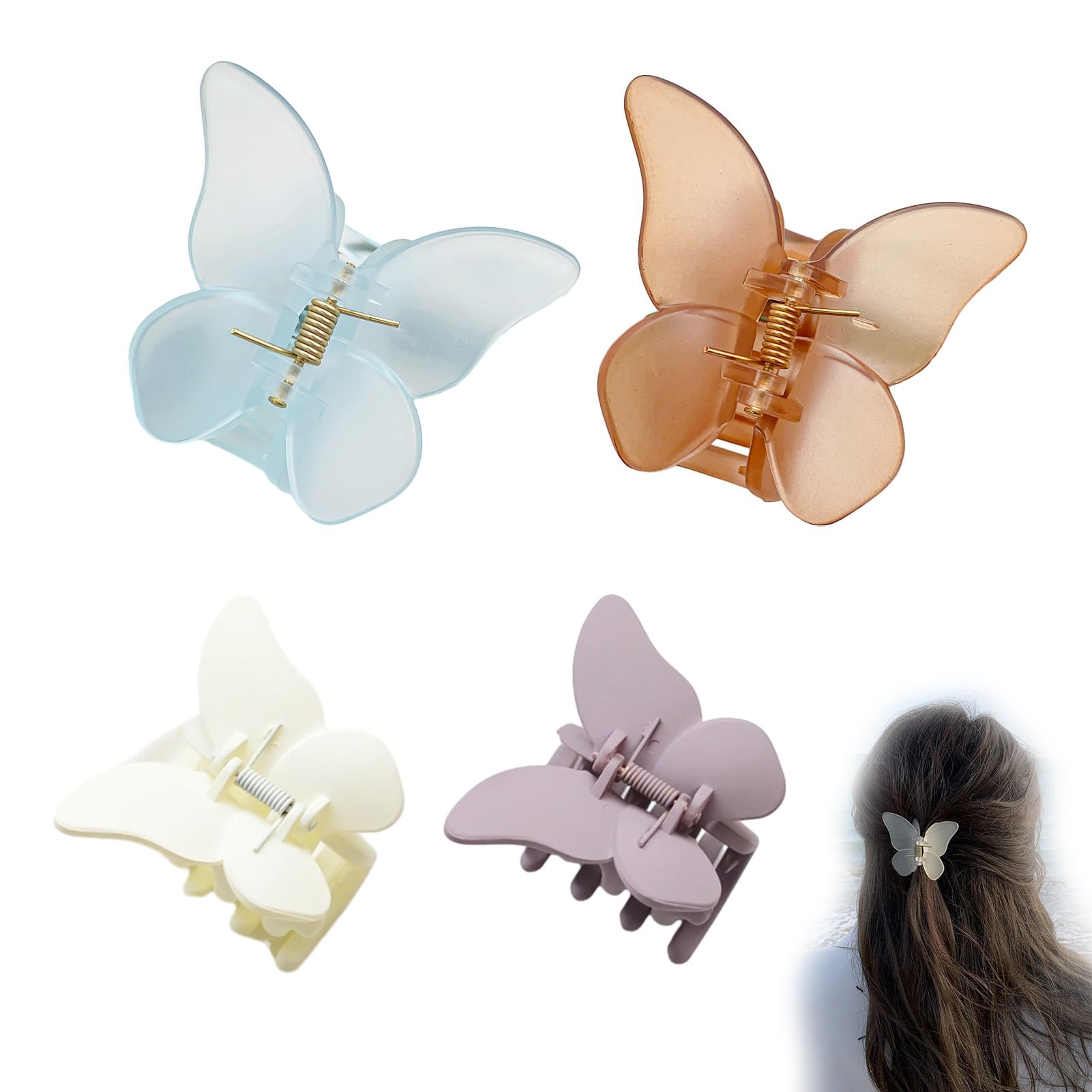 4pcs Butterfly Hair Clips, Hair Clips, Non-Slip Matte Claw Clips, For Party, Work, Travel, Study, Daily Life(white, purple, brown, blue)
