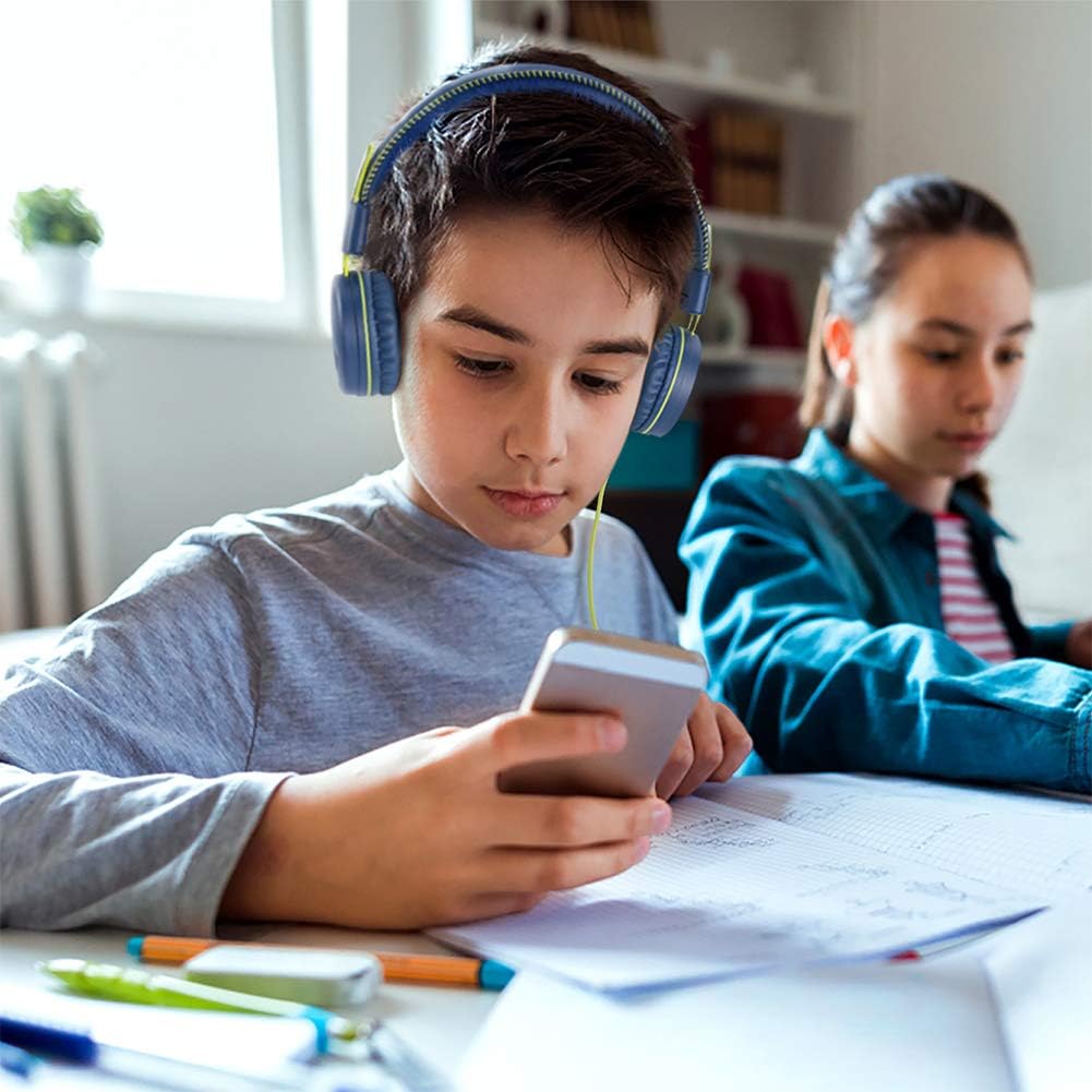 POWMEE M1 Kids Headphones Wired Headphone for Kids,Foldable Adjustable Stereo Tangle-Free,3.5MM Jack Wire Cord On-Ear Headphone for Children (Blue): Home Audio & Theater