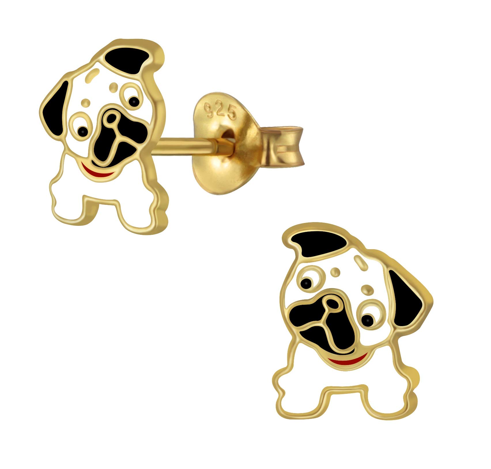 Sterling Silver Pug Earrings with Gold Plating - Extra Small Dog โ image 1