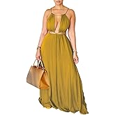 Geulis 2026 Women Summer Beach Dresses Sexy Cut Out Sleeveless Spaghetti Strap Halter Dress Flowy Maxi Vacation Dress
